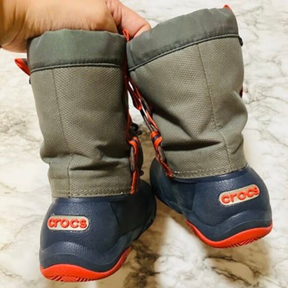 Crocs Kids Swiftwater Waterproof Boots C11 Grey Red Rain Snow - Picture 4 of 8